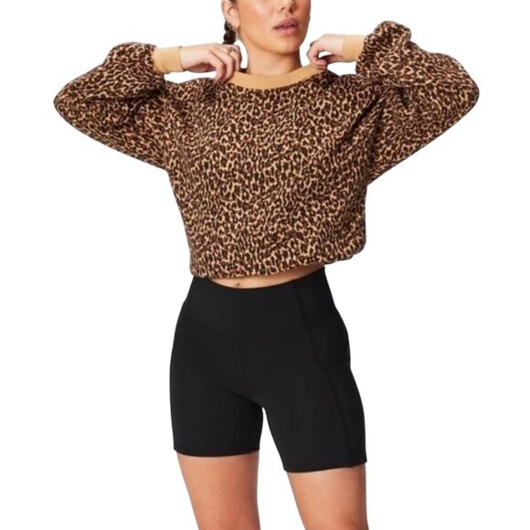 Fabletics Cheetah Crewneck Pullover Women’s Sz Small Cropped Soft Fleece Animal - Picture 3 of 10